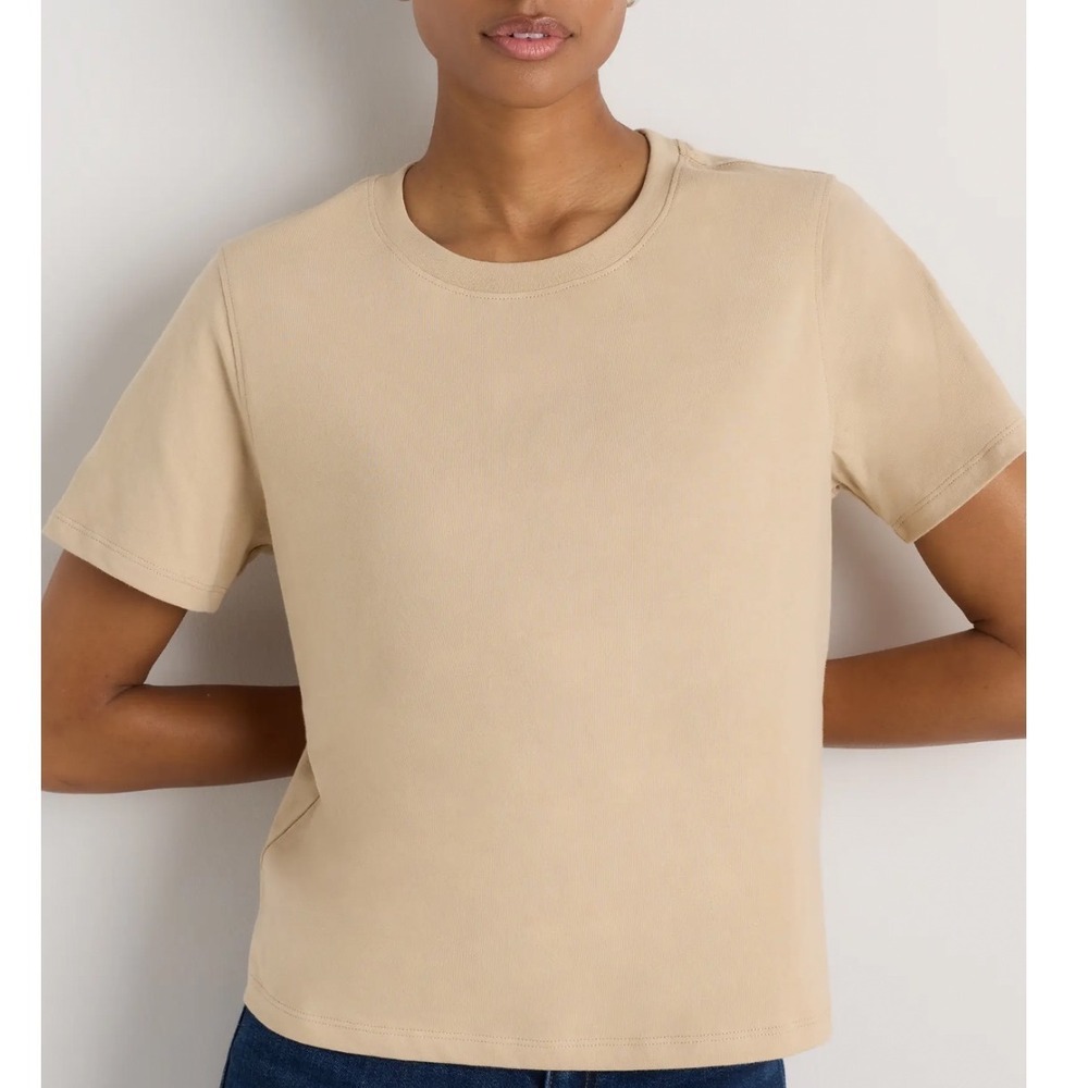 Quince Organic Cotton Short Sleeve Crew Neck Tee Tan Beige Medium NWT